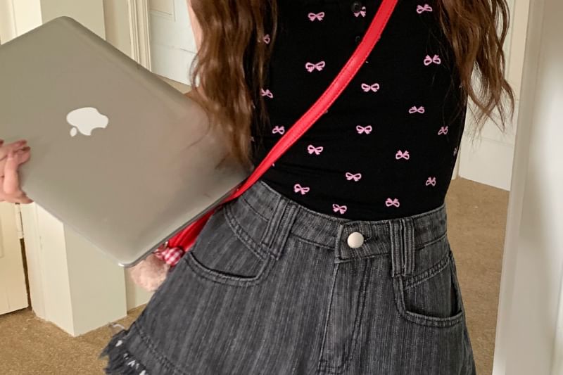 Fringe Waist Shorts High Washed Denim