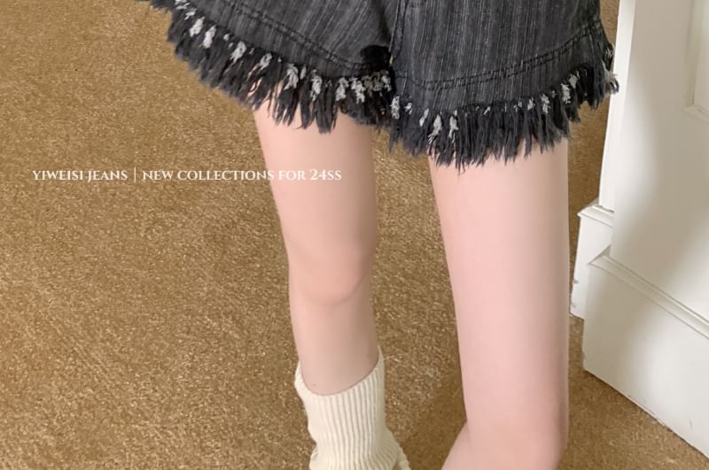 Fringe Waist Shorts High Washed Denim