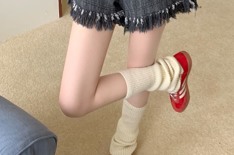 Fringe Waist Shorts High Washed Denim