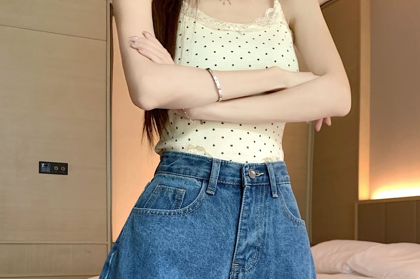 High Shorts Waist Denim Dotted Washed