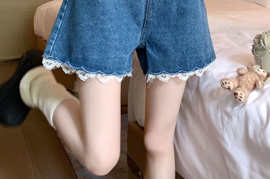 High Shorts Waist Denim Dotted Washed