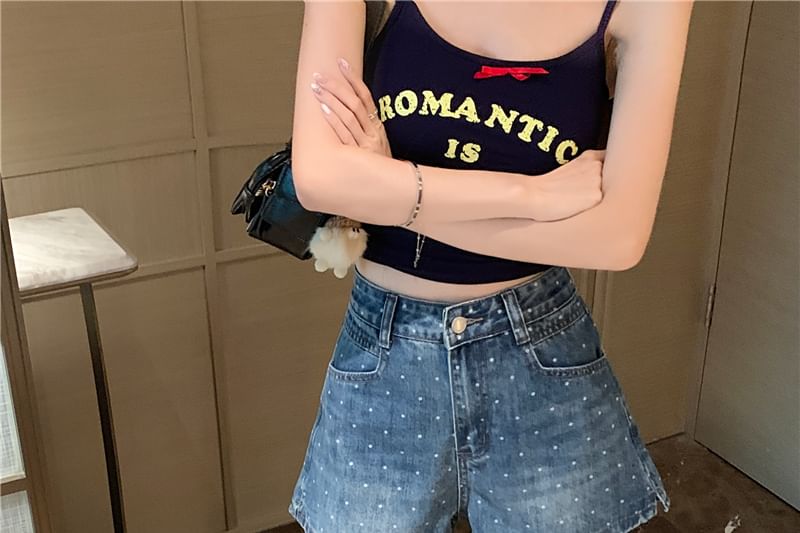 High Shorts Waist Denim Dotted Washed