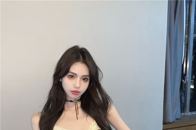 Panel Top Lace Mesh Bow Camisole