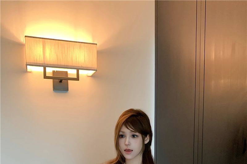 Blouse Plain High Collar Stand Bow Waist Cap Sleeve Frill / Shorts