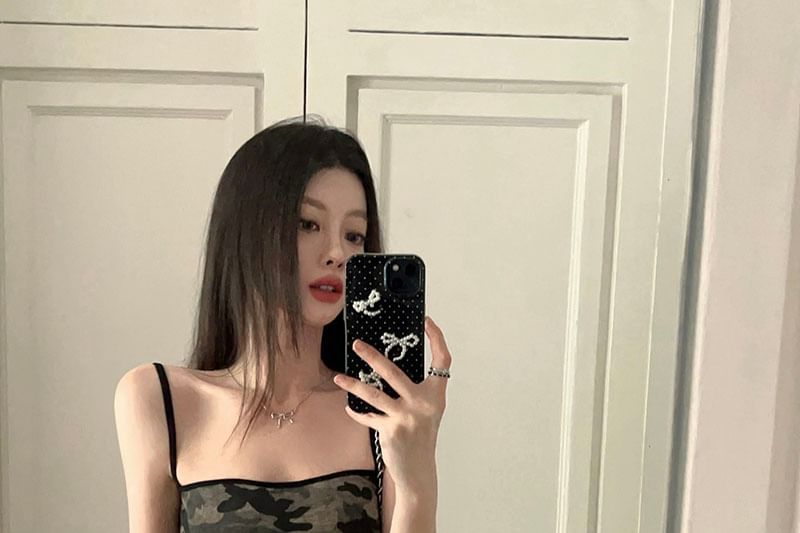 Strap Camouflage Dress Spaghetti Mini Sheath