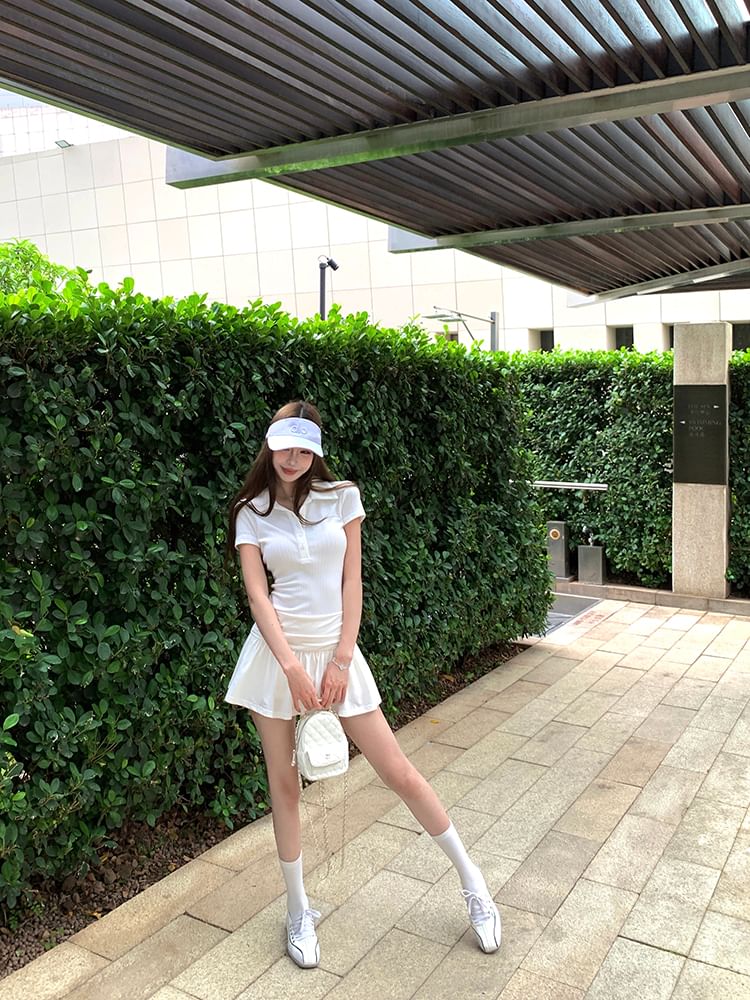 Dress Ruched Polo A-Line Sleeve Mini Short Plain