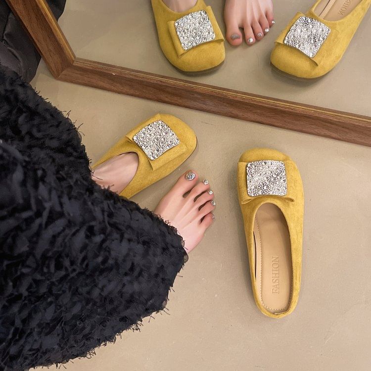 Round Flat Mules Rhinestone Toe
