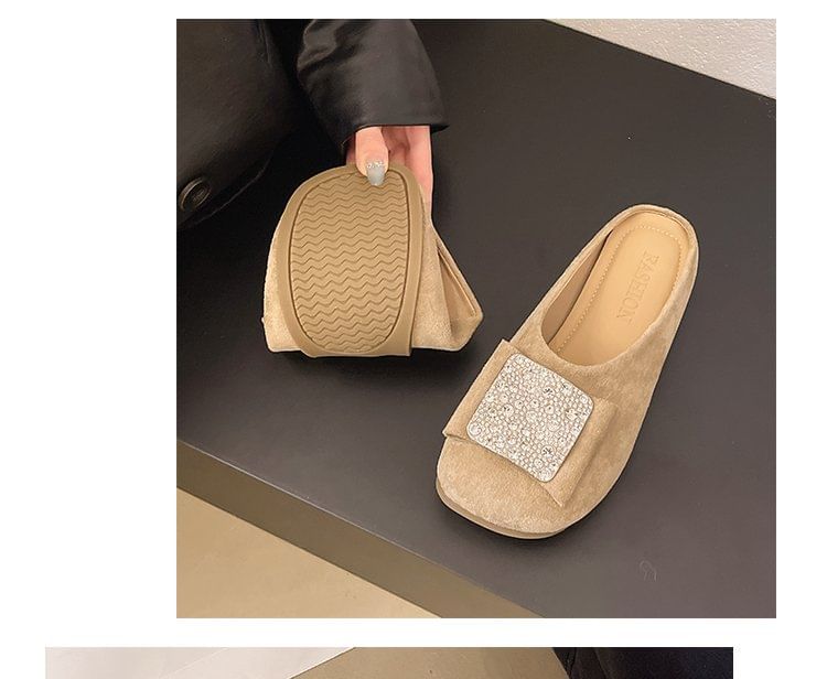 Round Flat Mules Rhinestone Toe