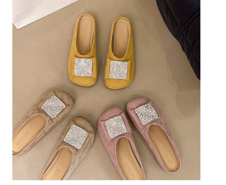 Round Flat Mules Rhinestone Toe