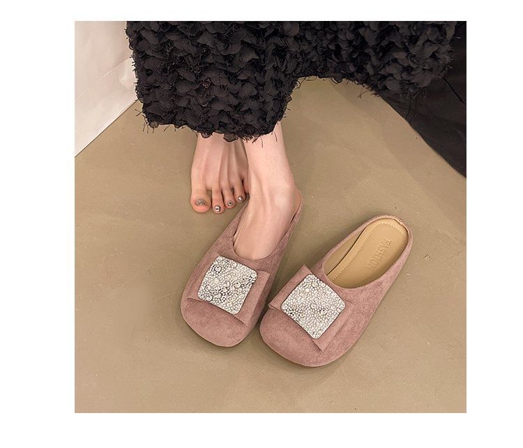 Round Flat Mules Rhinestone Toe