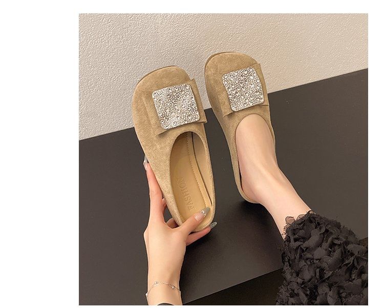 Round Flat Mules Rhinestone Toe