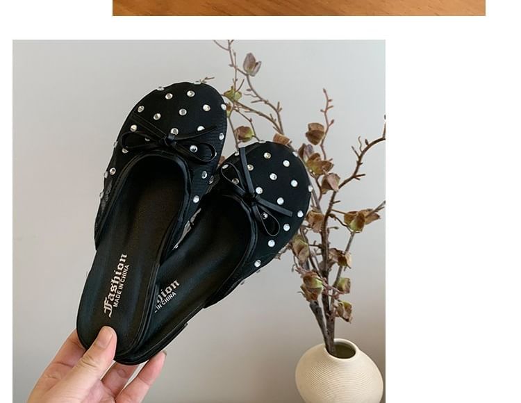 Rhinestone Bow Mesh Mules
