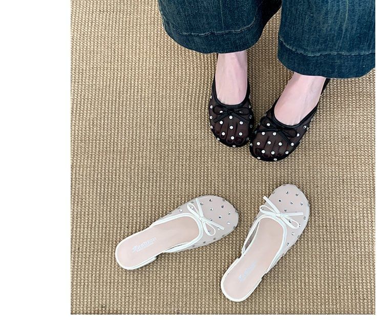 Rhinestone Bow Mesh Mules