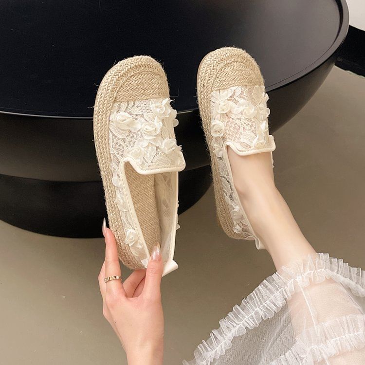 Mesh Espadrille Floral Slip-Ons