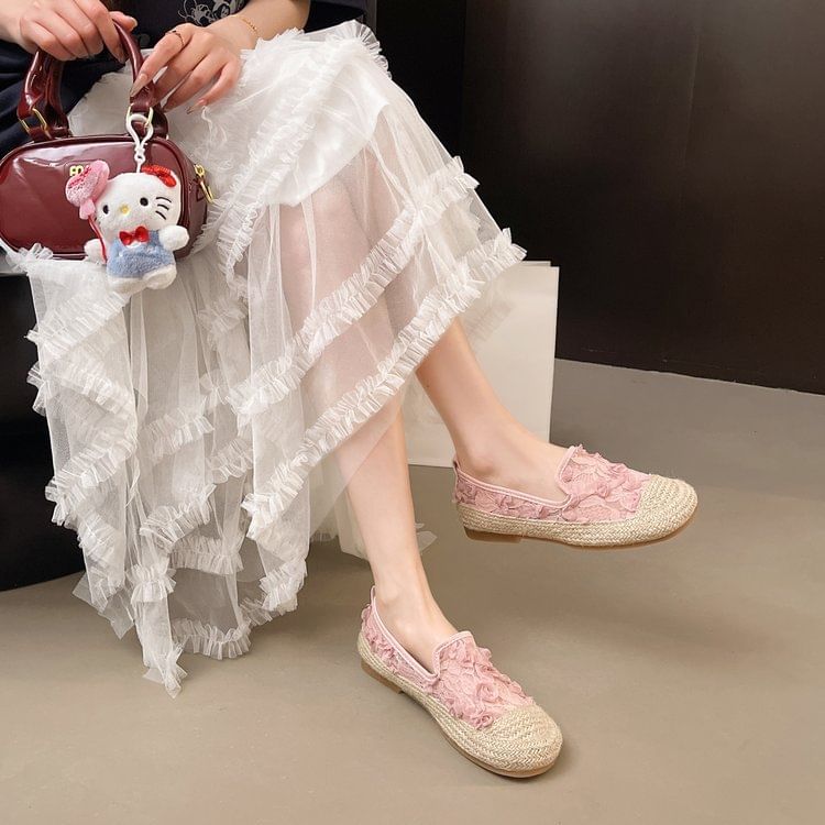 Mesh Espadrille Floral Slip-Ons