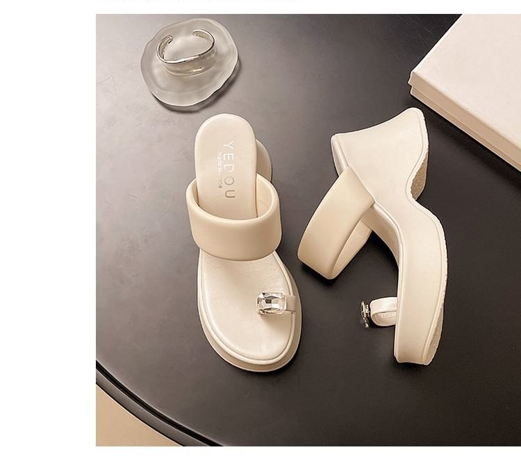 Rhinestone Wedge Sandals Heel Toe Loop Slide Platform