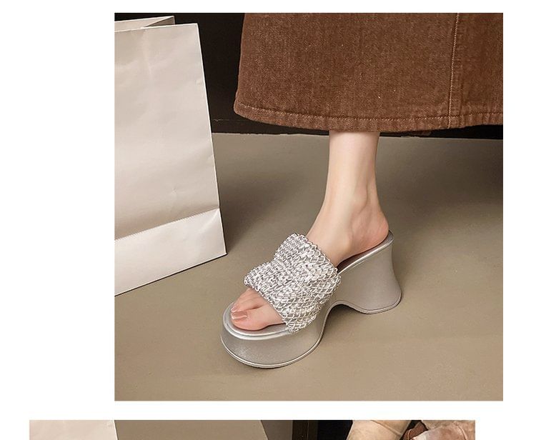 Heel Rhinestone Slide Wedge Sandals Platform
