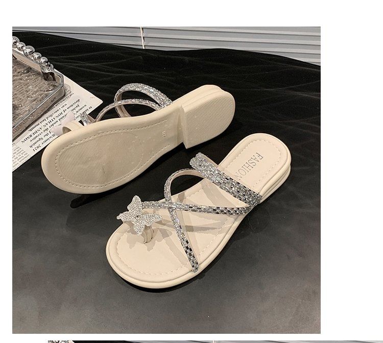 Loop Butterfly Cross Toe Sandals Slide Rhinestone Criss