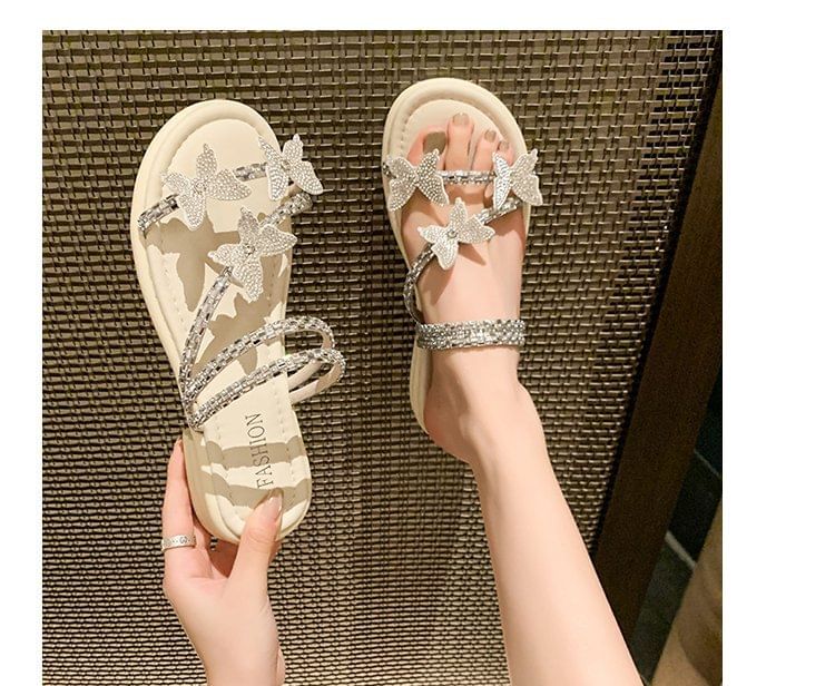 Strappy Rhinestone Sandals Slide Butterfly