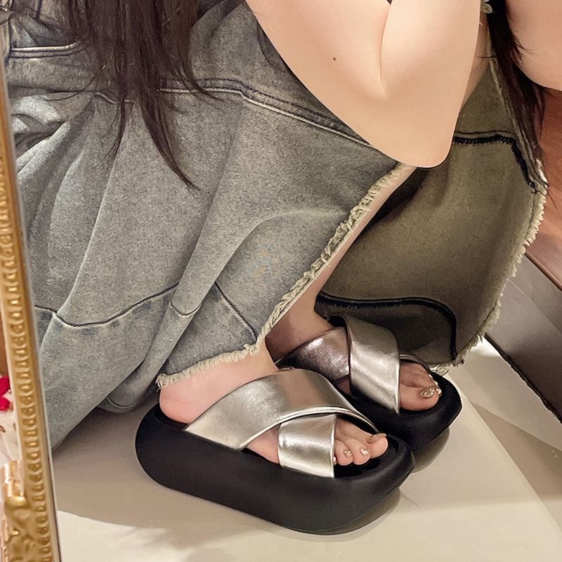 Slide Platform Criss Cross Sandals
