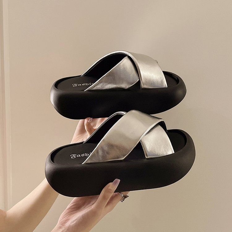 Slide Platform Criss Cross Sandals