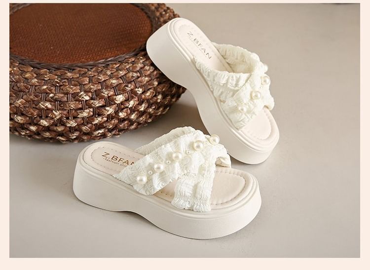 Pearl Cross Slide Faux Sandals Criss Platform