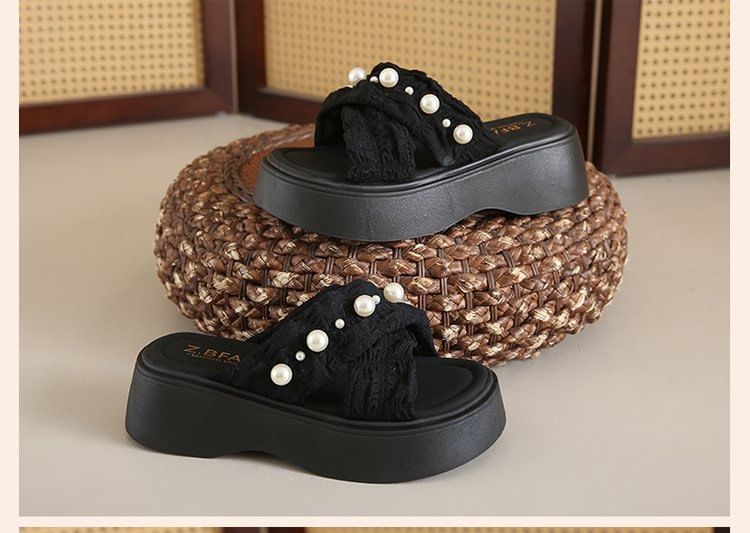 Pearl Cross Slide Faux Sandals Criss Platform