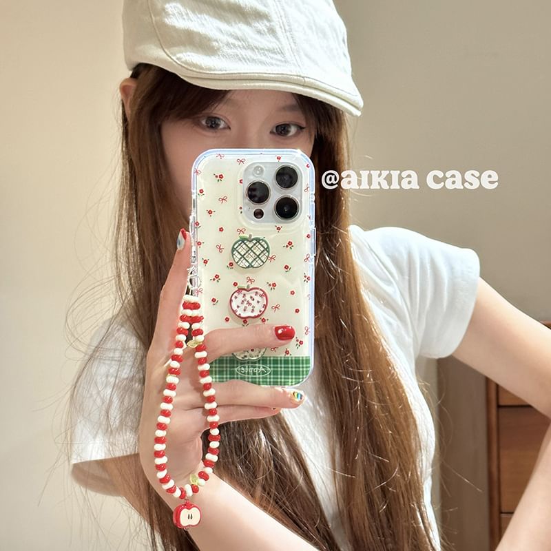 Set Apple Case / Beaded Floral Print Strap Phone