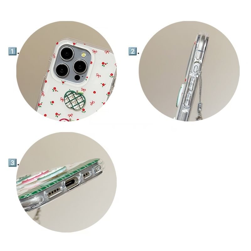 Set Apple Case / Beaded Floral Print Strap Phone