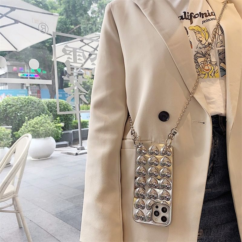 Case Metallic Set Heart Phone Strap / Lanyard