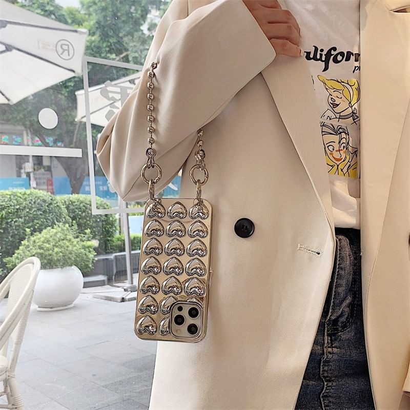 Case Metallic Set Heart Phone Strap / Lanyard