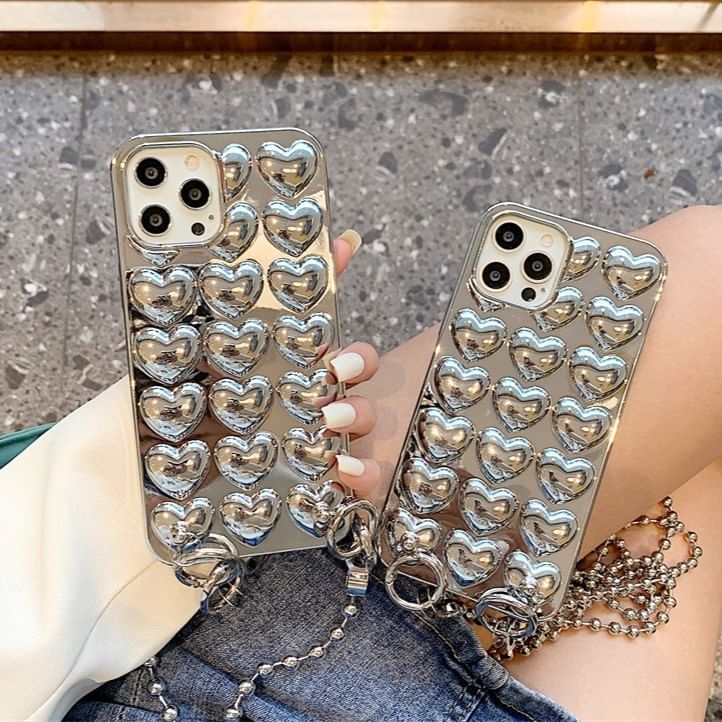 Case Metallic Set Heart Phone Strap / Lanyard