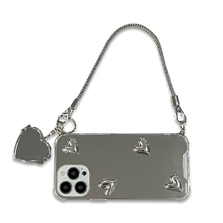 / Adhesive Strap Mirrored Phone Set with Case Decoration Heart