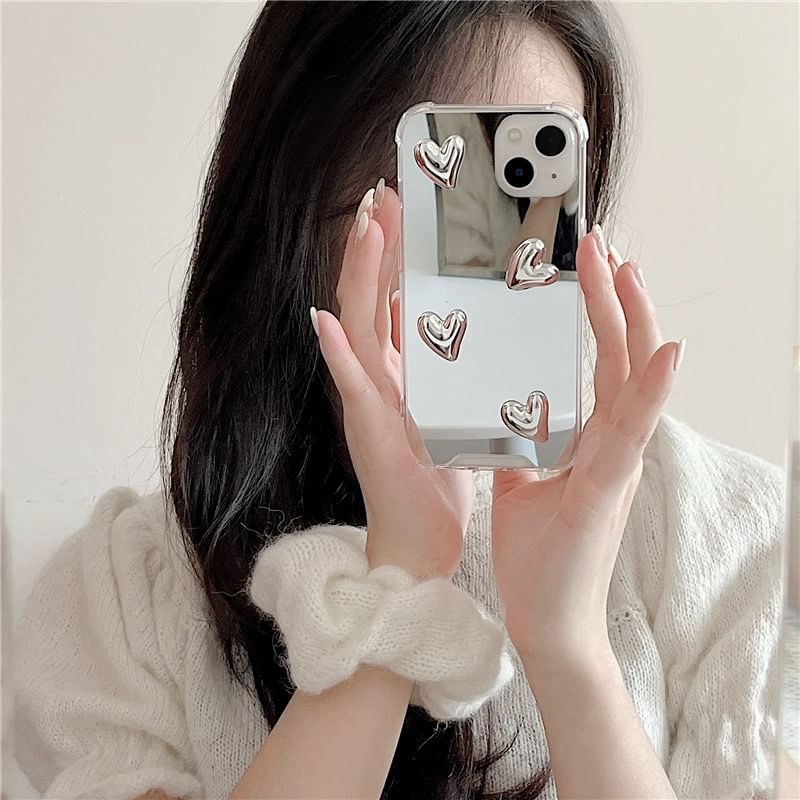 / Adhesive Strap Mirrored Phone Set with Case Decoration Heart