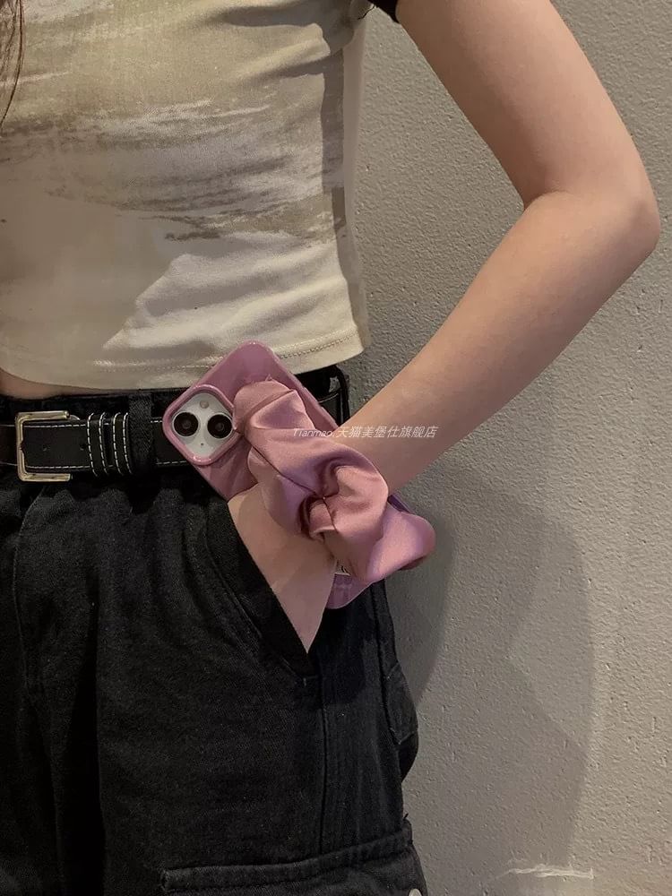 Shirred Fabric Plain Case Strap Phone