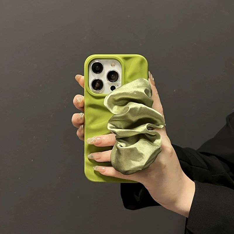 Shirred Fabric Plain Case Strap Phone