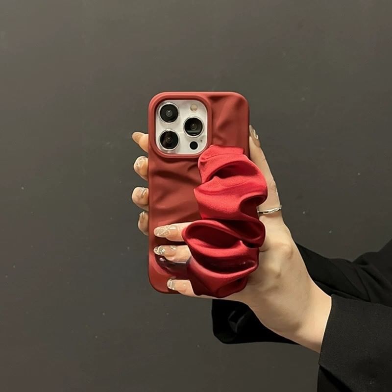 Shirred Fabric Plain Case Strap Phone