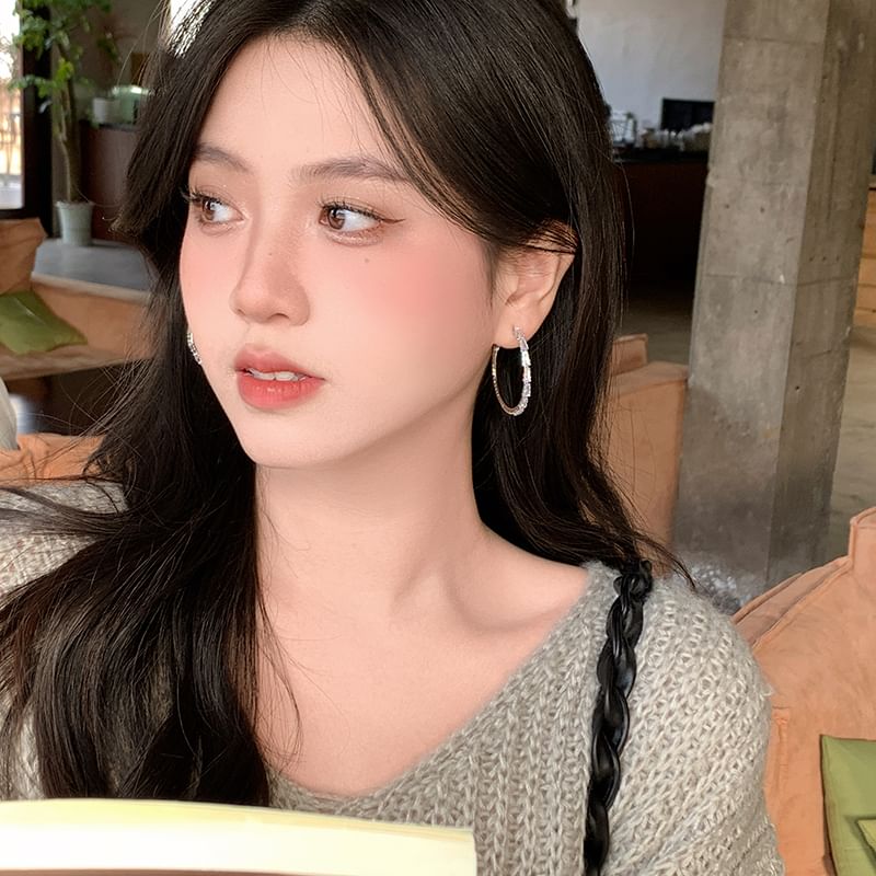 Sterling Silver 925 Earring Hoop Rhinestone