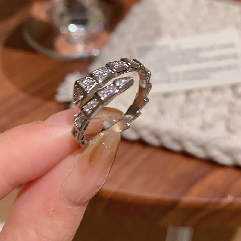 Rhinestone Open Snake Ring
