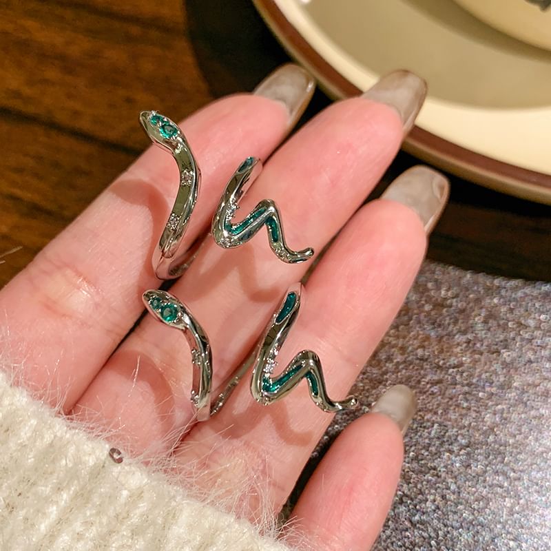 Ring Rhinestone Snake Open