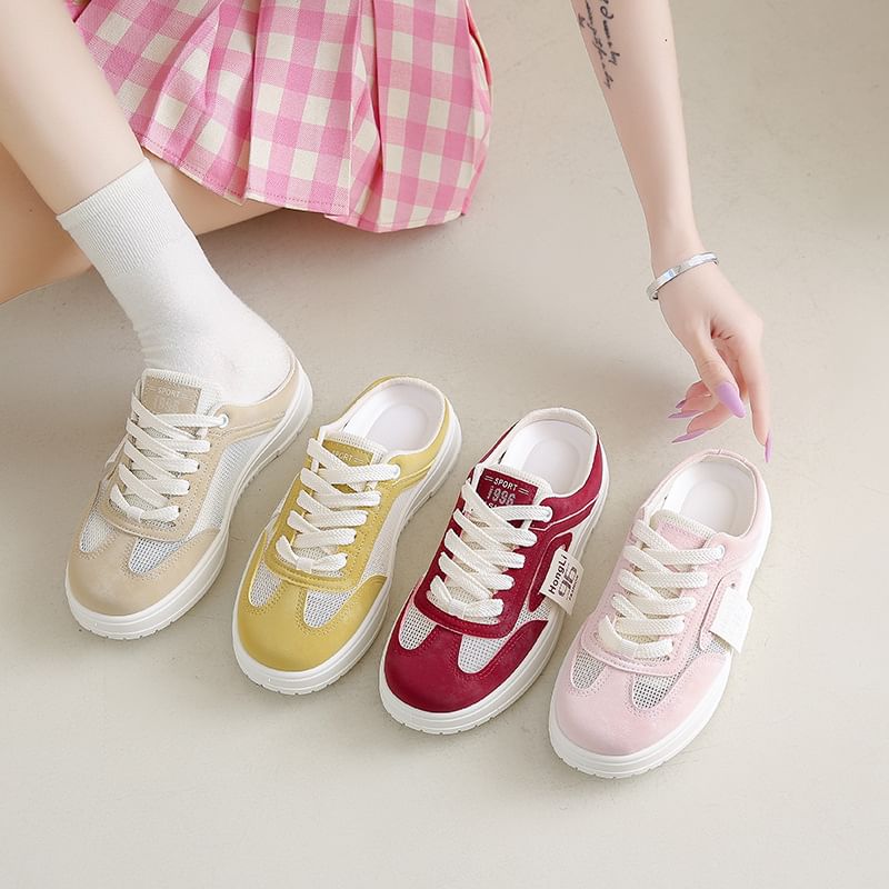 Mesh Platform Sneaker Panel Mules