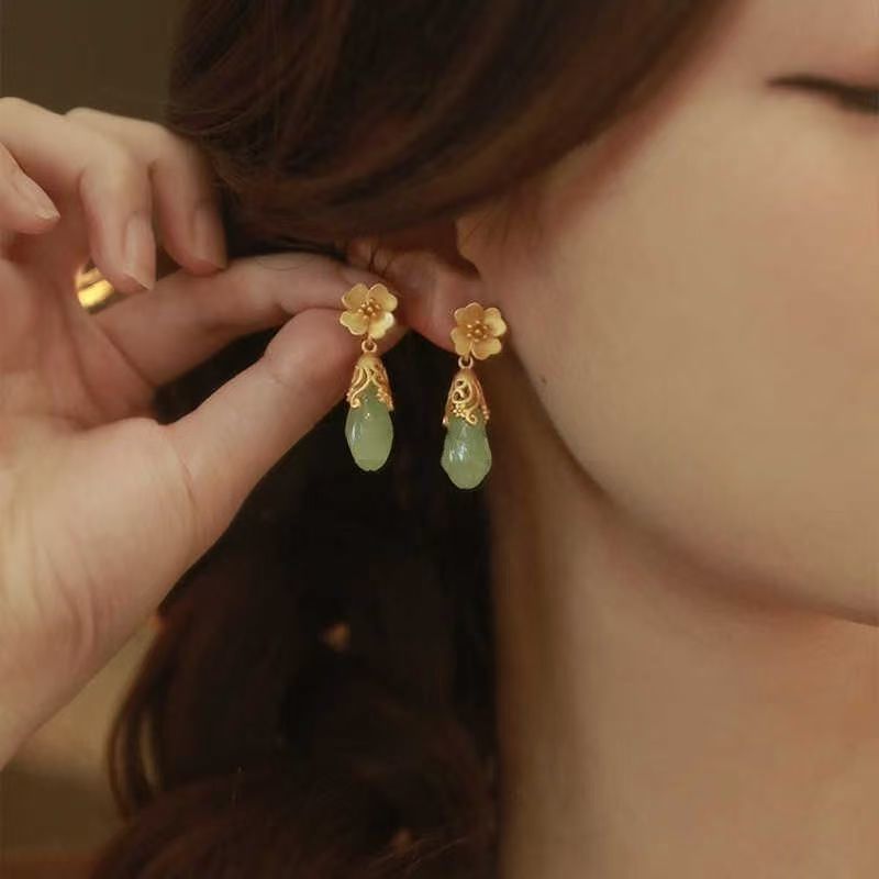 Gemstone Drop Floral Faux Earring Alloy