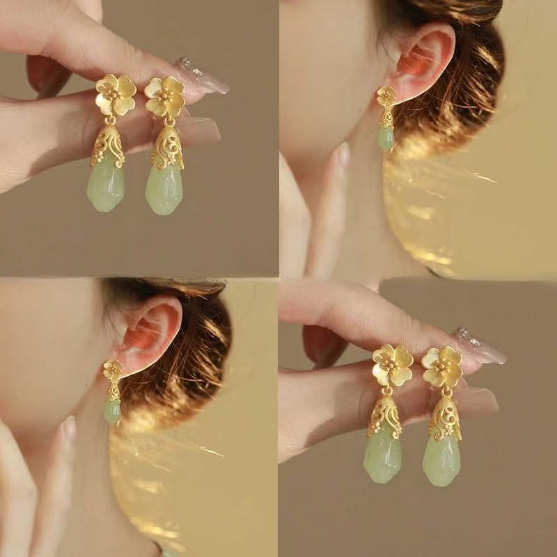 Gemstone Drop Floral Faux Earring Alloy
