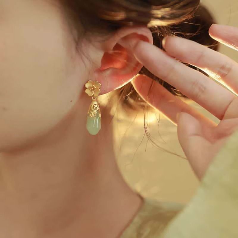 Gemstone Drop Floral Faux Earring Alloy