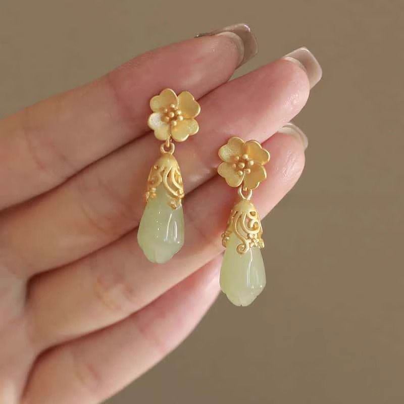 Gemstone Drop Floral Faux Earring Alloy