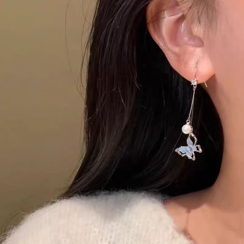 Dangle Earring Alloy Faux Pearl Butterfly