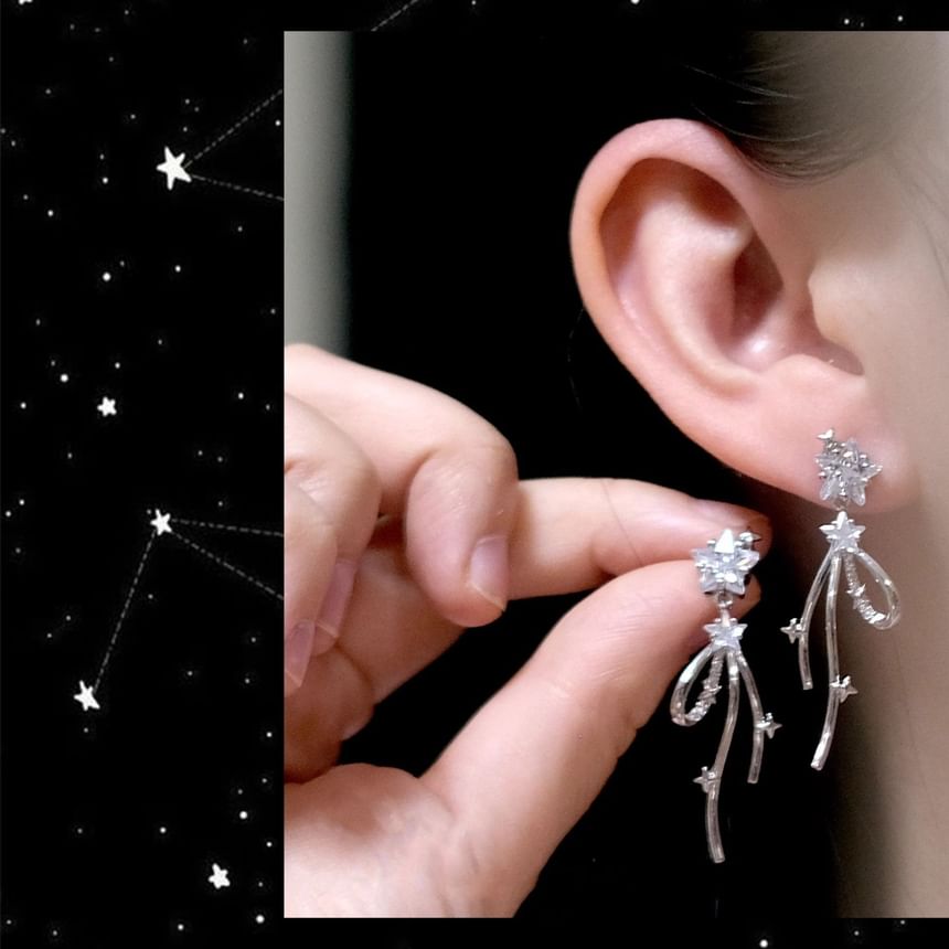 Drop Rhinestone Bow Star Alloy Earring