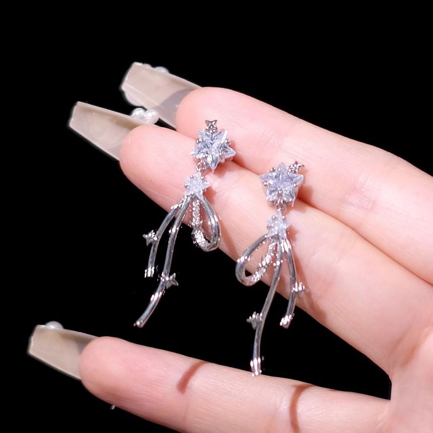 Drop Rhinestone Bow Star Alloy Earring