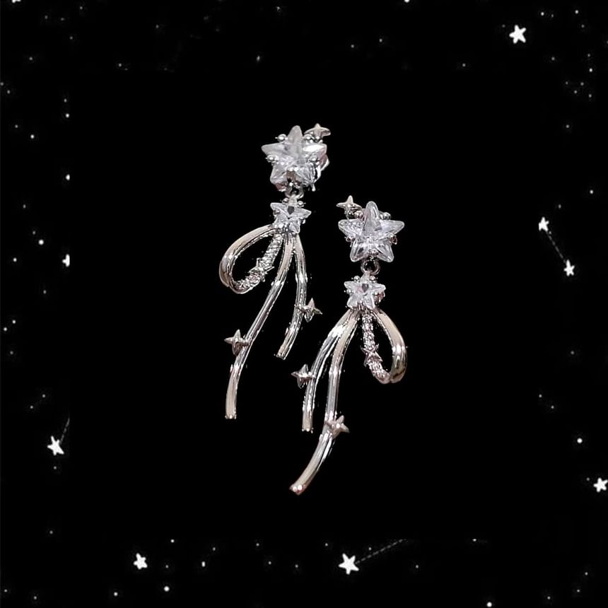Drop Rhinestone Bow Star Alloy Earring
