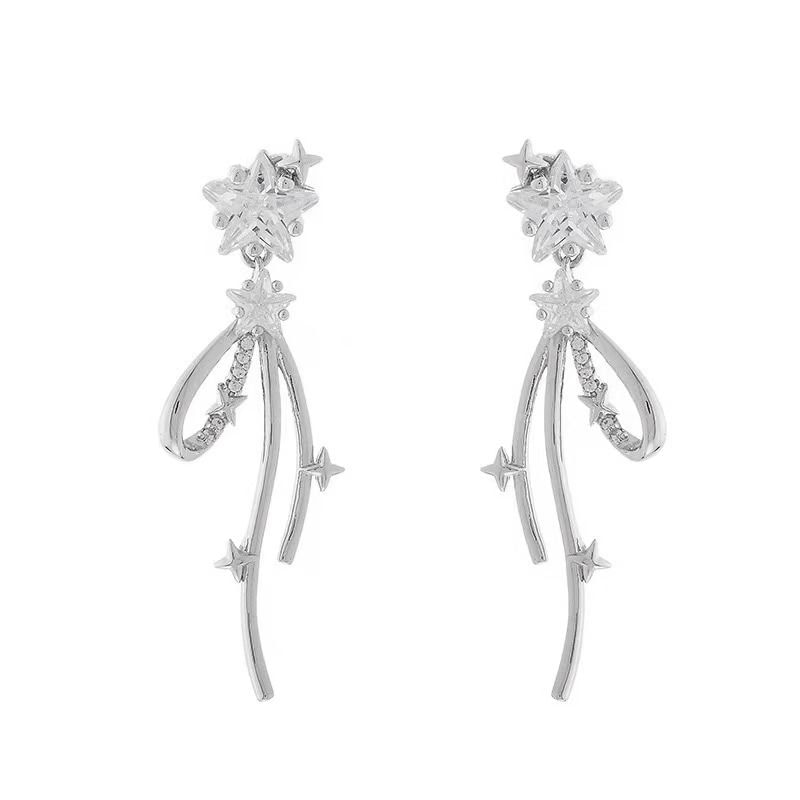 Drop Rhinestone Bow Star Alloy Earring